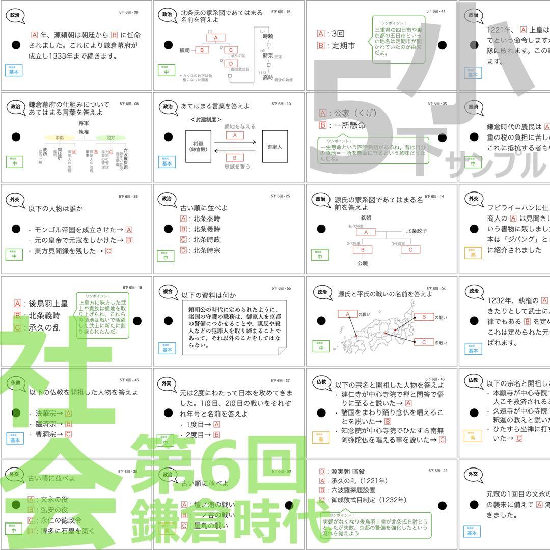 中学受験 暗記カード【5年下 社会・理科1-9回】 予習シリーズ 組み分け対策