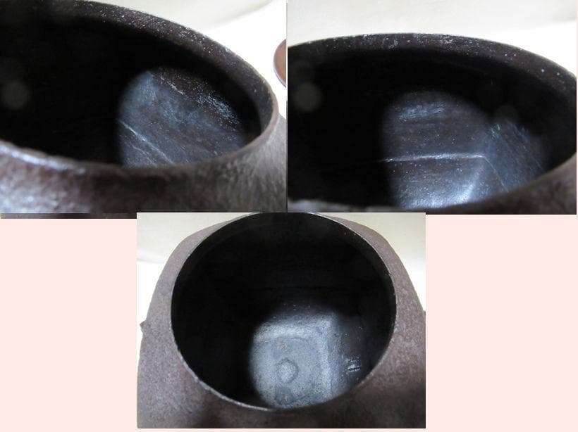 茶釜　利休好　四方釜　蓋２枚（銅蓋　鉄蓋）共箱