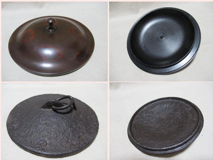茶釜　利休好　四方釜　蓋２枚（銅蓋　鉄蓋）共箱