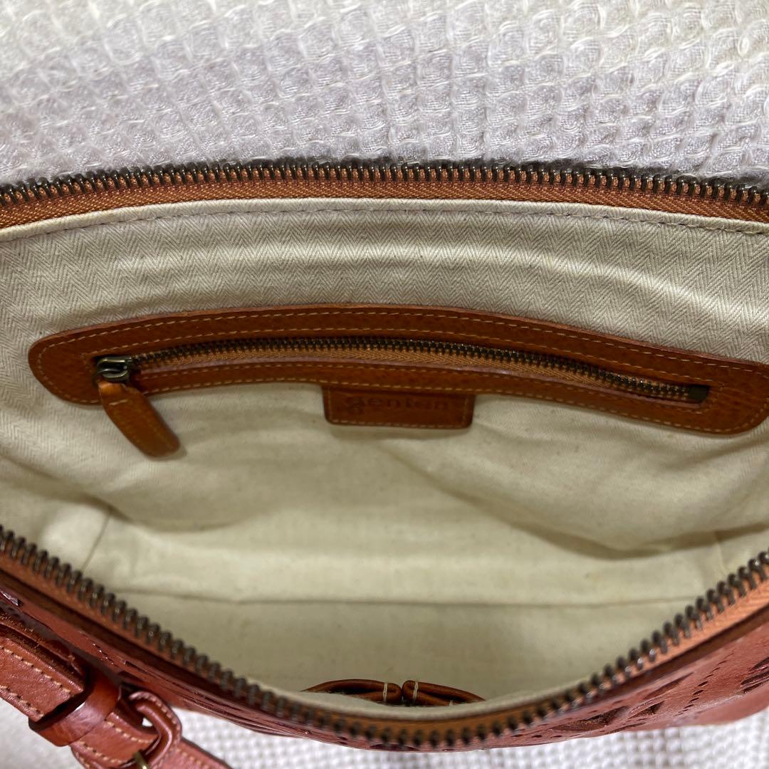 ◇ 美品 genten ゲンテン カットワークレザーショルダーバッグ ブラウン◇