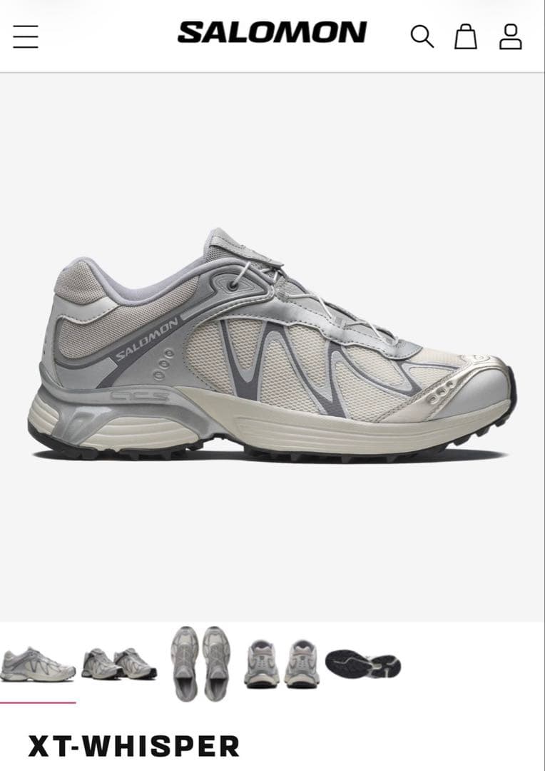 箱、タグ付　未使用に近いSALOMON XT-WHISPER 23cmシルバー