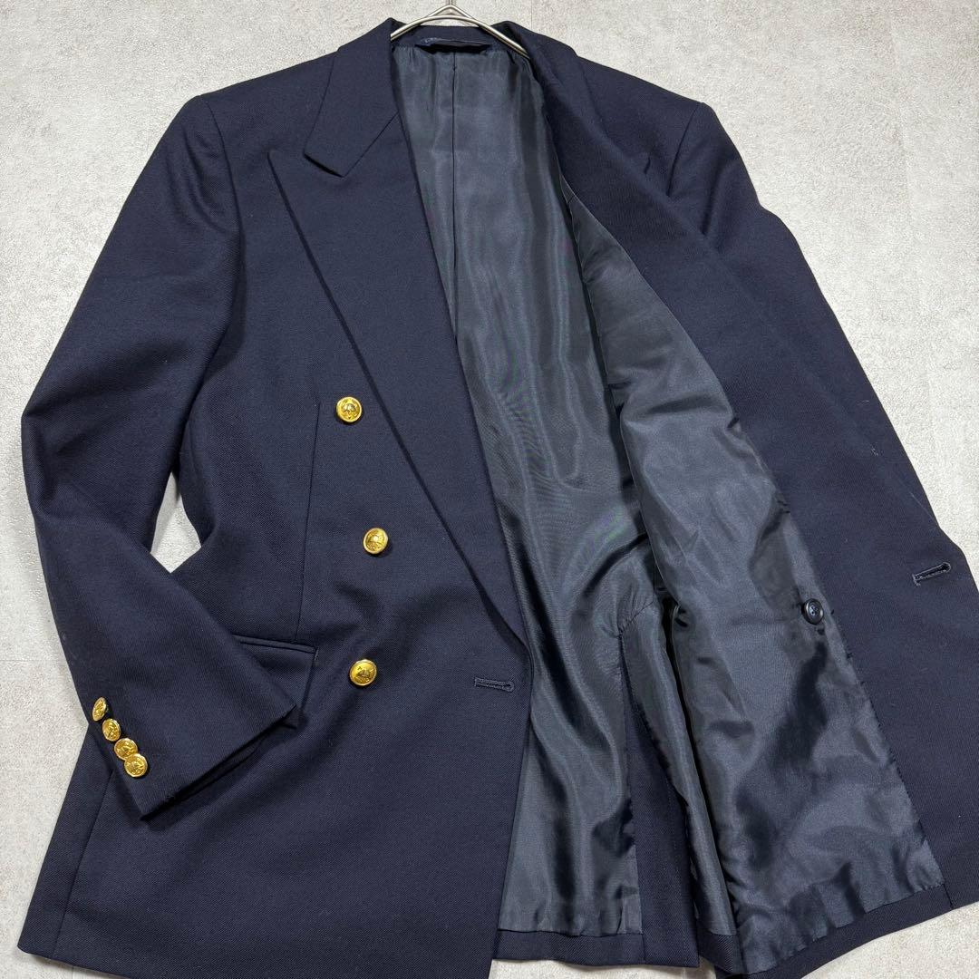 美品♡ポロラルフローレン 紺ブレ ダブル ロゴボタン 金ボタン ウール S-M