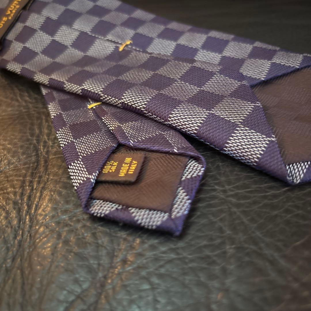 ルイヴィトン　青系 ダミエ柄 ネクタイ