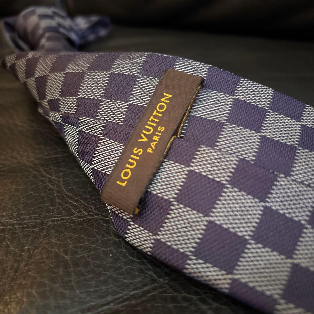 ルイヴィトン　青系 ダミエ柄 ネクタイ