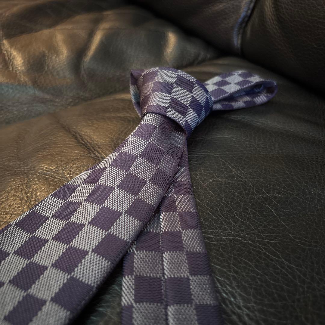 ルイヴィトン　青系 ダミエ柄 ネクタイ