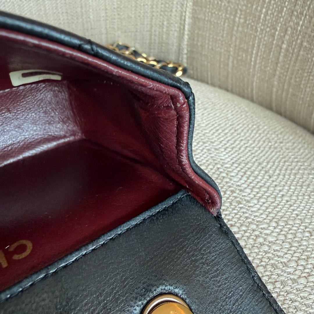 CHANEL ミニマトラッセ チェーンショルダーバッグ ブラック ラムスキン