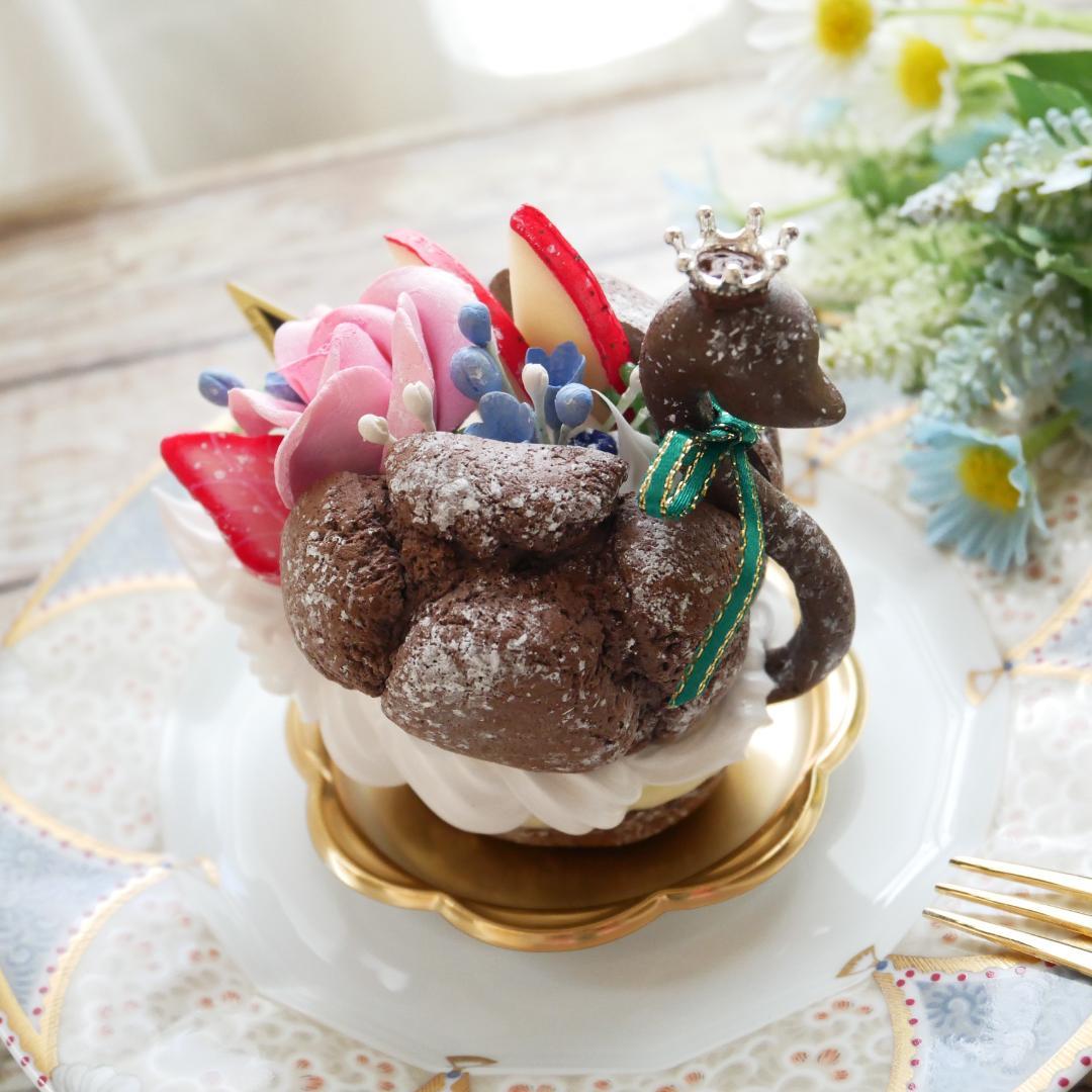 【RAMஐ*゜様】フェイクスイーツ◆花飾り♡可憐ツインスワンシュー◆リアルサイズ