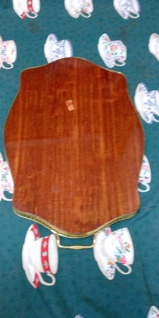 2点セット・イタリア製・象嵌トレー・グリーン花柄・アンティーク