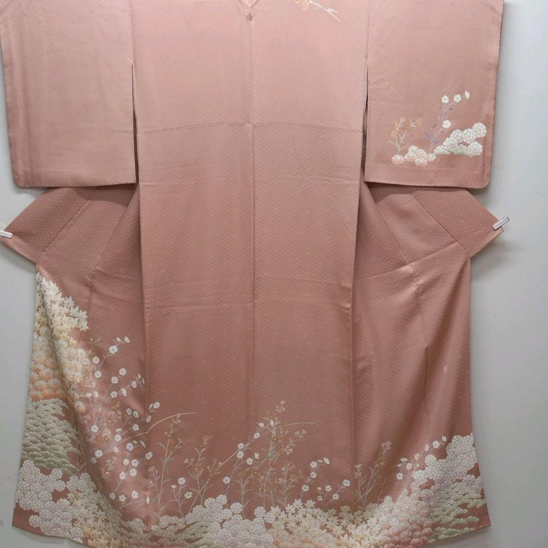 797　半額セール　正絹　作家もの　ダークピンク系　一つ紋　訪問着　4点セット