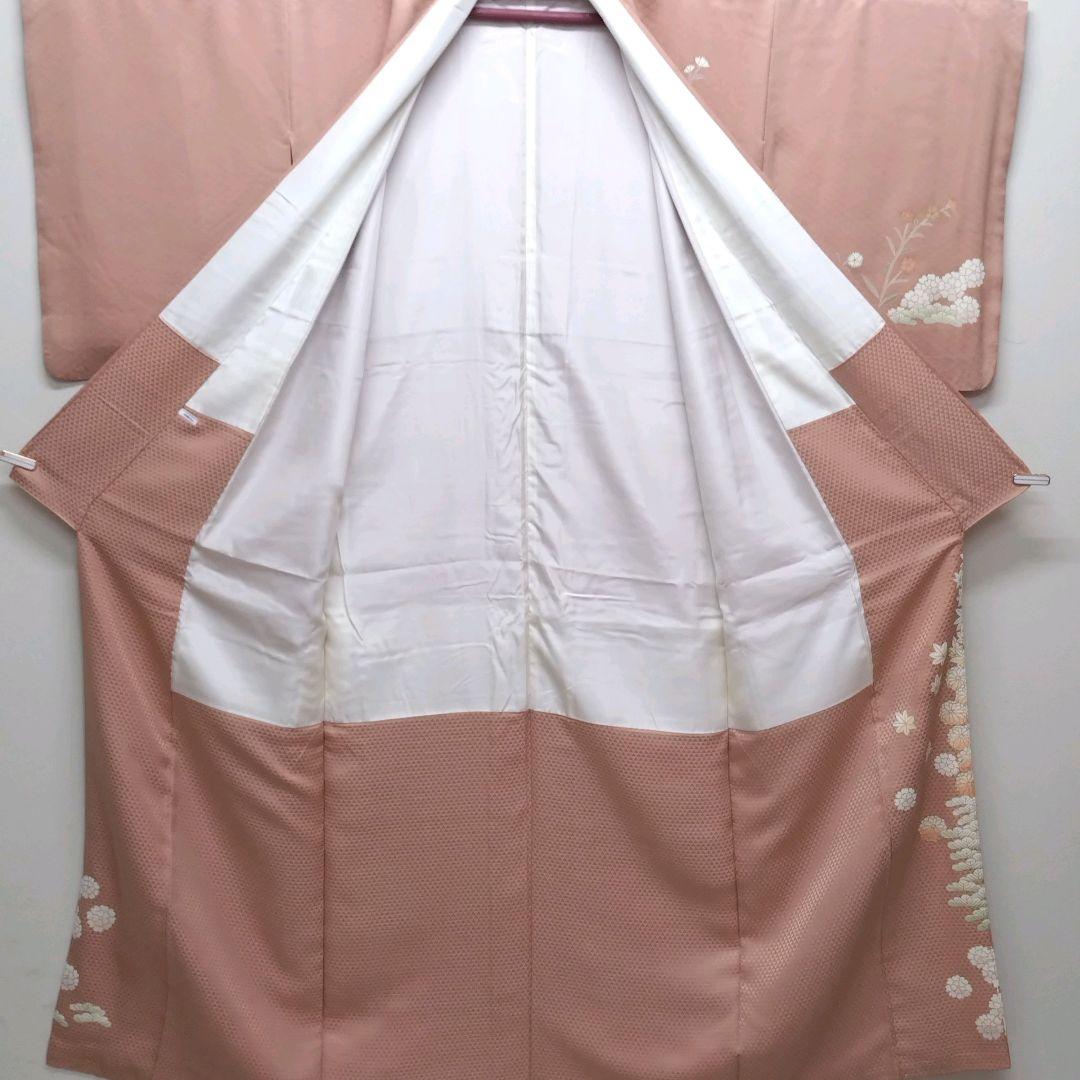 797　半額セール　正絹　作家もの　ダークピンク系　一つ紋　訪問着　4点セット