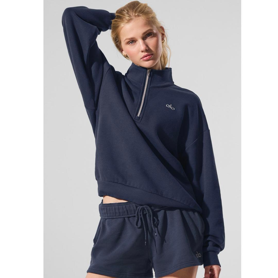 Alo yoga プルオーバー　ジッパー　スウェット　Navy ネイビー　XXS