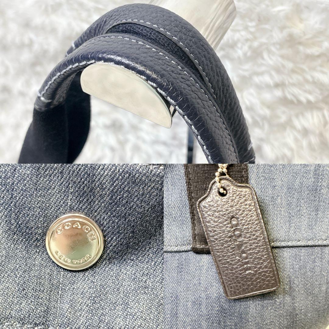 【美品】コーチ キャンバス デニムトートバッグ デニム 馬車ロゴ A4収納