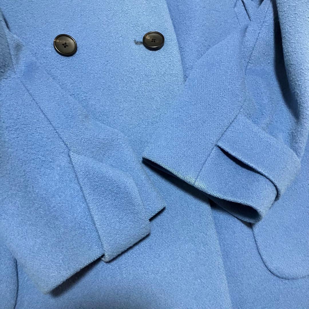 【美品】ピーエスポールスミス ウールコート マルチカラー フード 水色 40