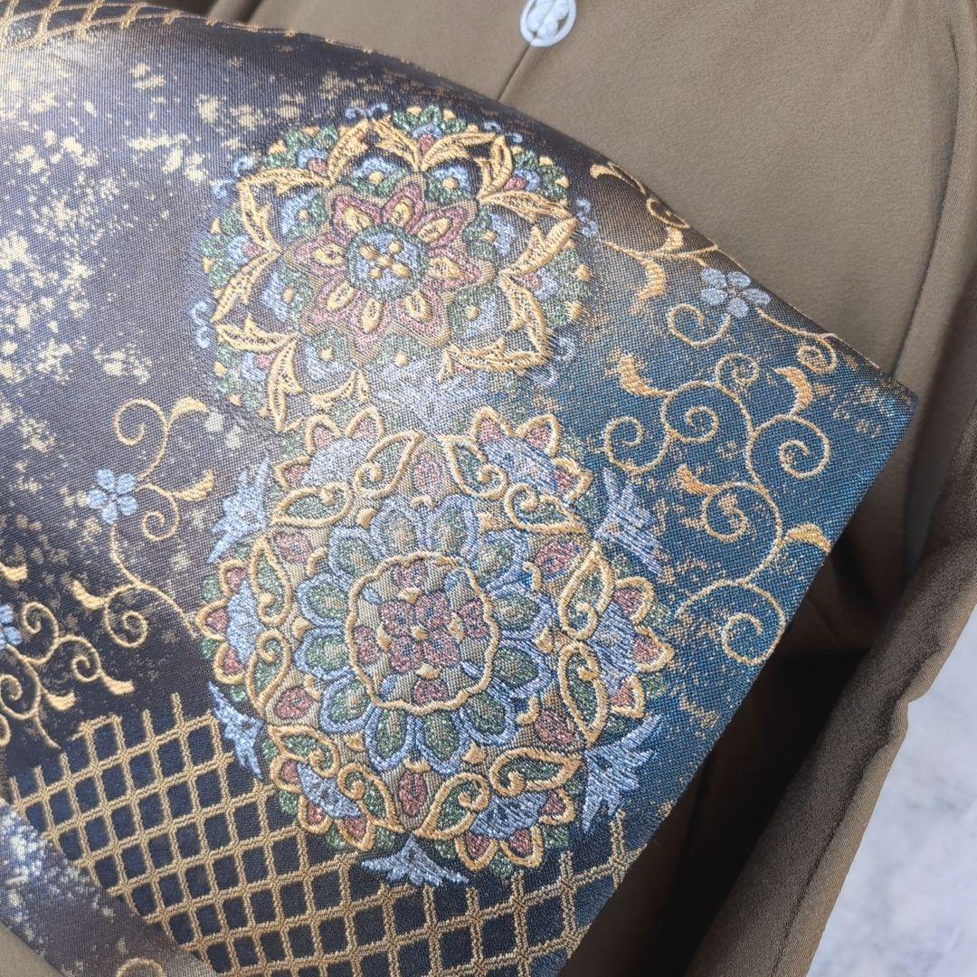 色無地　着物　フルセット　正絹　ダークブラウン　祝い事　F8