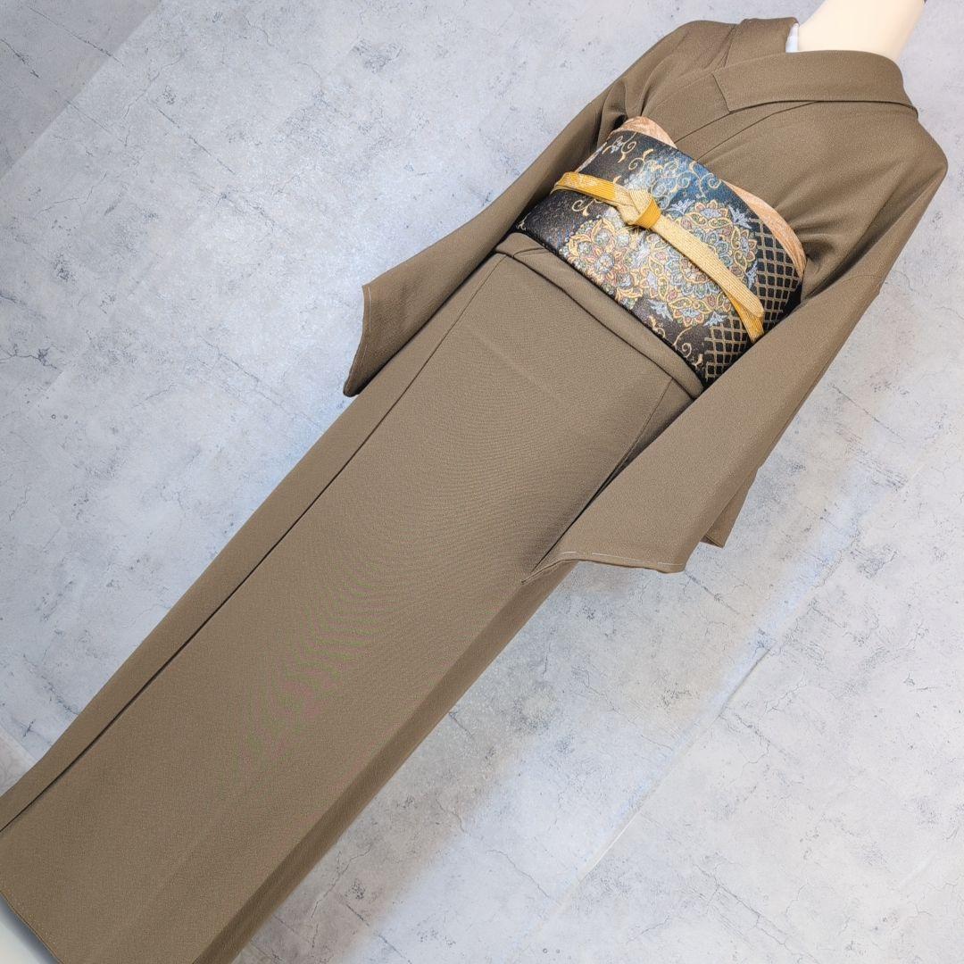 色無地　着物　フルセット　正絹　ダークブラウン　祝い事　F8