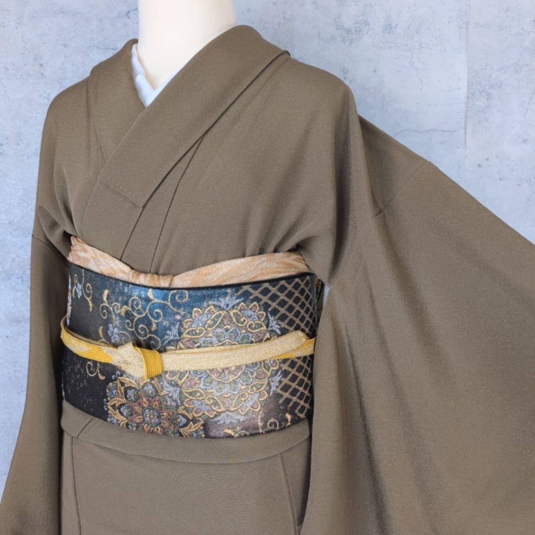 色無地　着物　フルセット　正絹　ダークブラウン　祝い事　F8