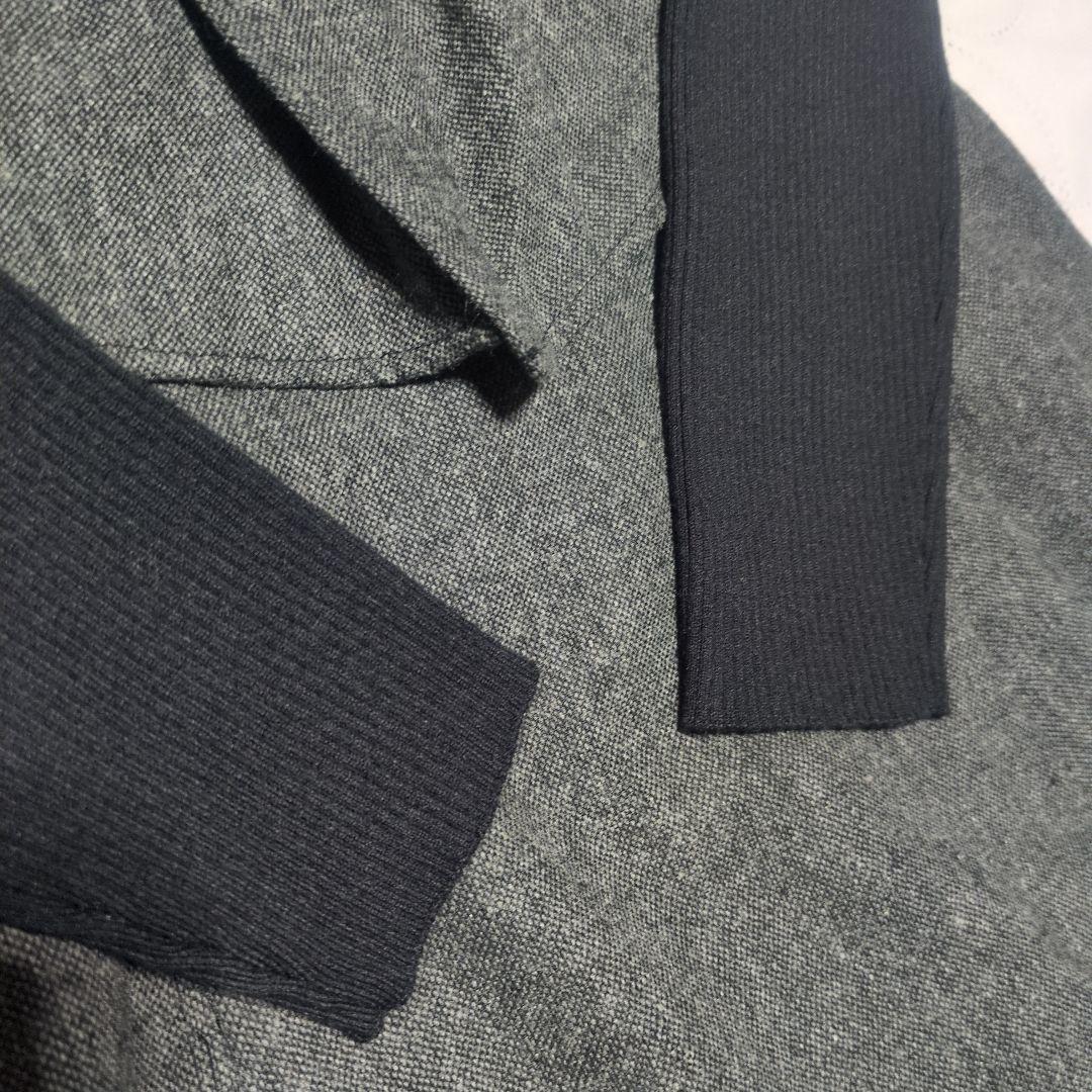 リボンディテールドッキングワンピース　ブラック×グレー　長袖