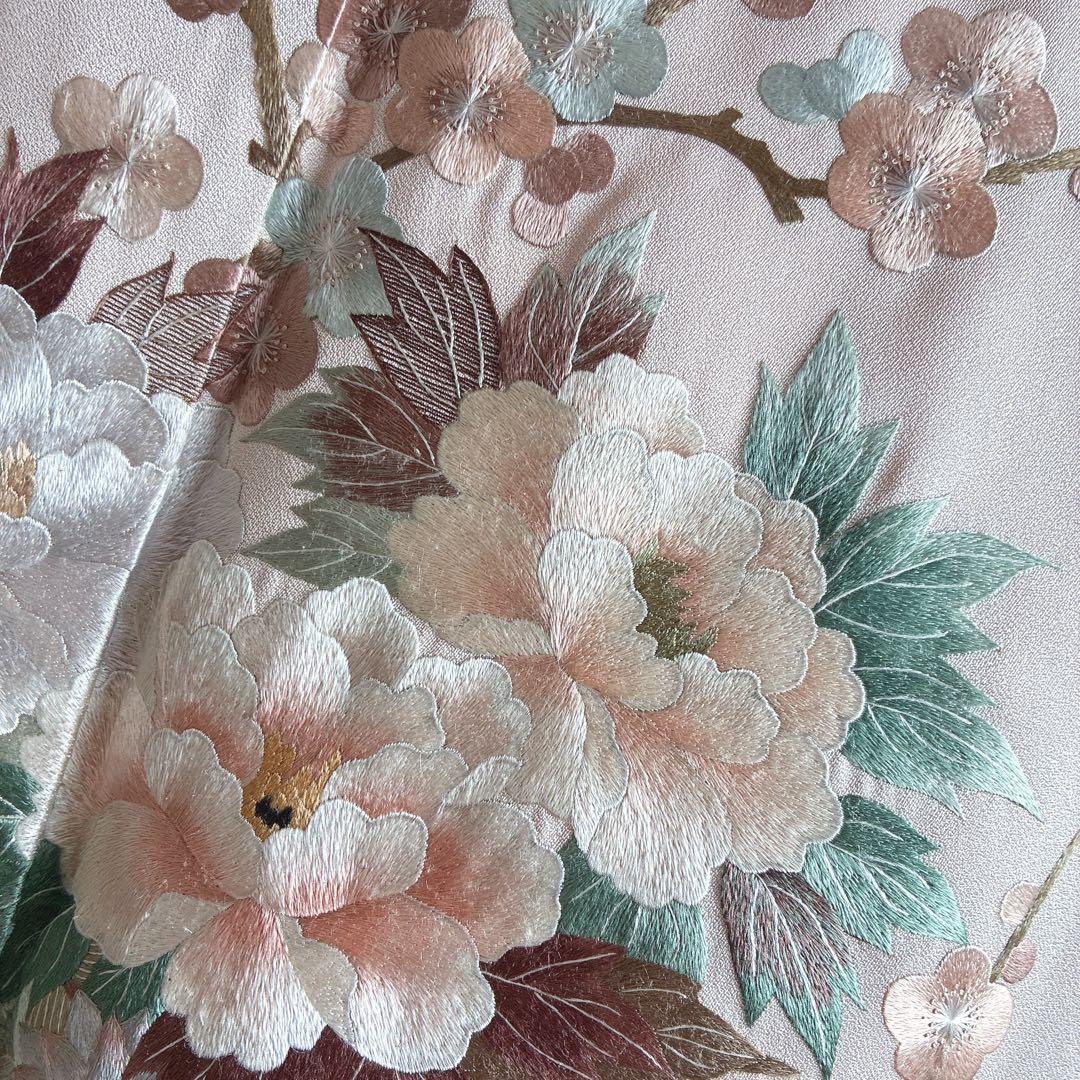 訪問着　フルセット　着物　正絹　入学式　繊細な花刺繍　淡彩の華　薄桃色　J10