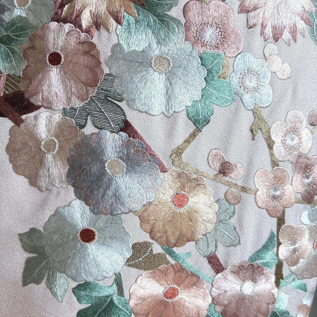 訪問着　フルセット　着物　正絹　入学式　繊細な花刺繍　淡彩の華　薄桃色　J10