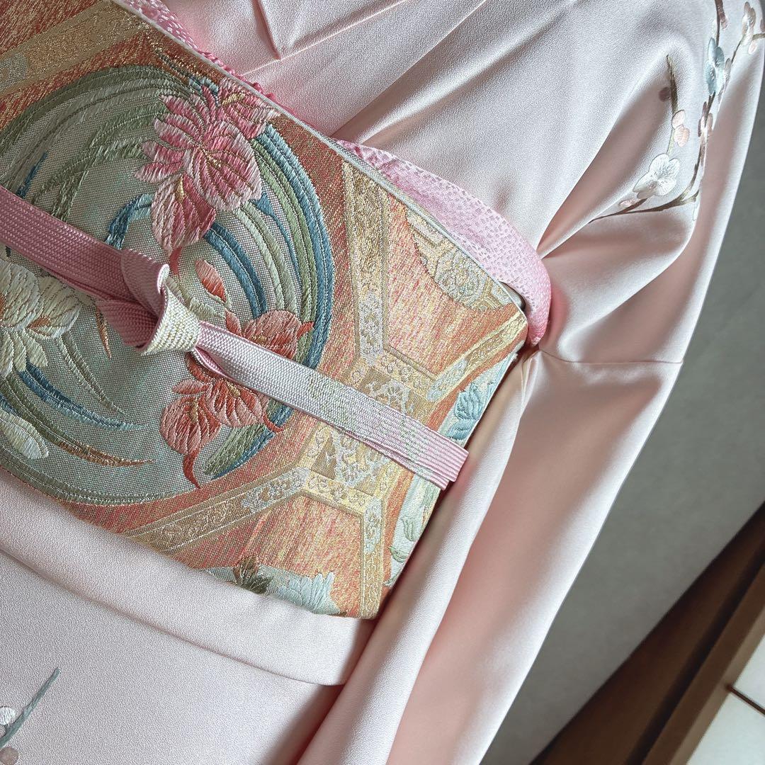 訪問着　フルセット　着物　正絹　入学式　繊細な花刺繍　淡彩の華　薄桃色　J10