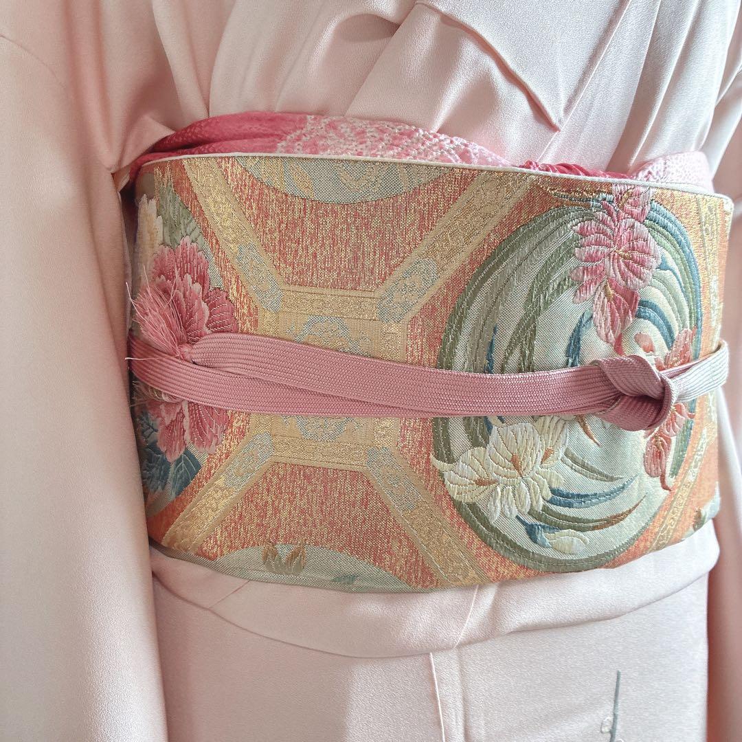 訪問着　フルセット　着物　正絹　入学式　繊細な花刺繍　淡彩の華　薄桃色　J10