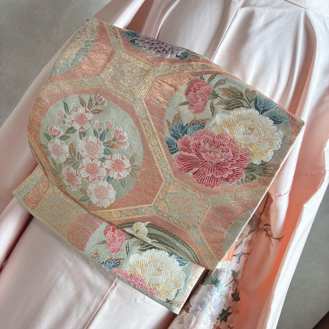 訪問着　フルセット　着物　正絹　入学式　繊細な花刺繍　淡彩の華　薄桃色　J10