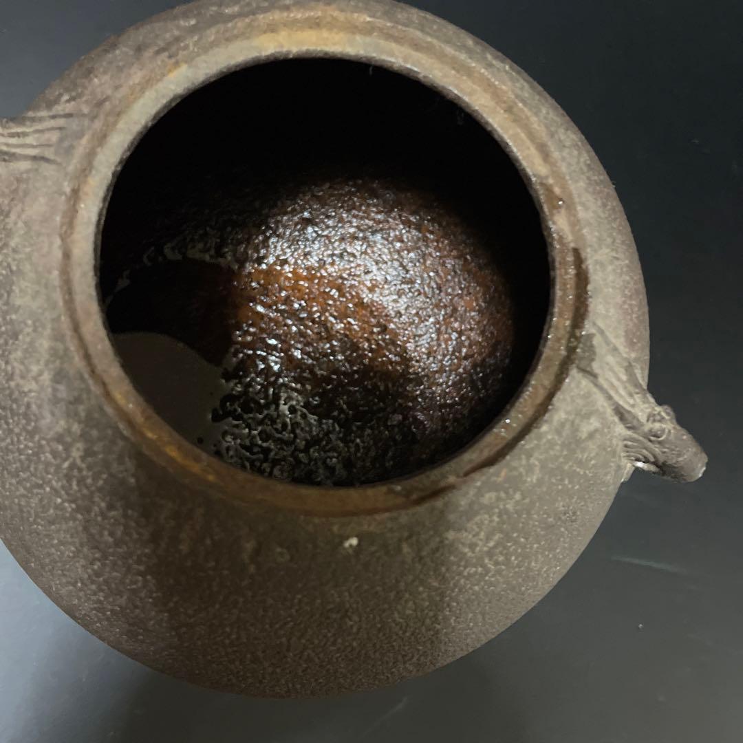 時代物　蔵六茶釜　海老耳　銅蓋　少し難あり