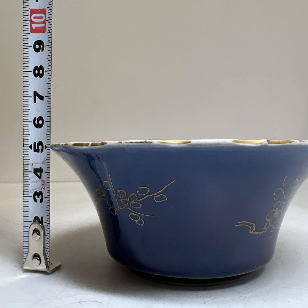 古伊万里　瑠璃金彩　向付5客　直径11.5㎝木箱付タルチ　東な8-0121☆2F