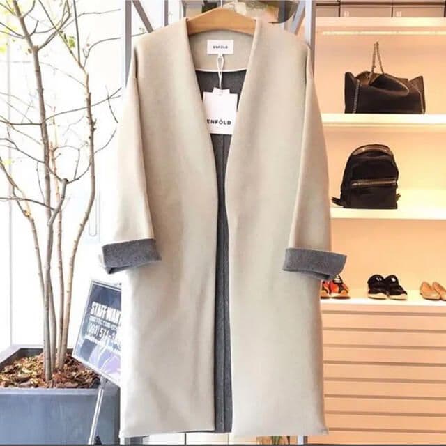 ENFOLD ウールリバーノーカラーコート　 ダブルフェイス