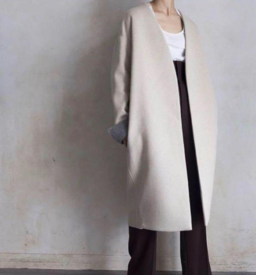 ENFOLD ウールリバーノーカラーコート　 ダブルフェイス