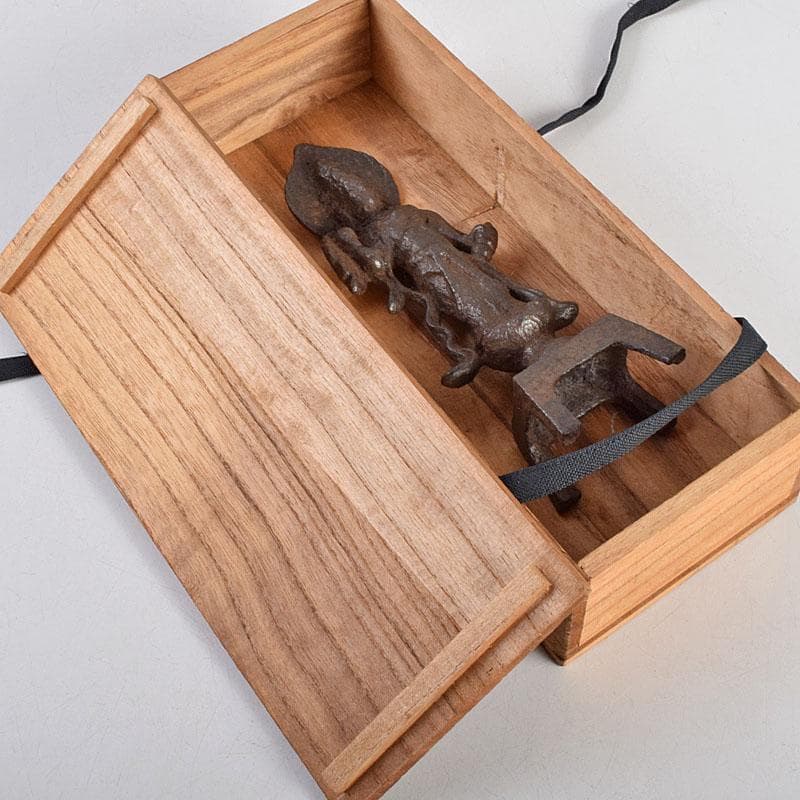 仏教美術　古鉄　観音菩薩像　仏像　置物　時代箱付　M　R9417