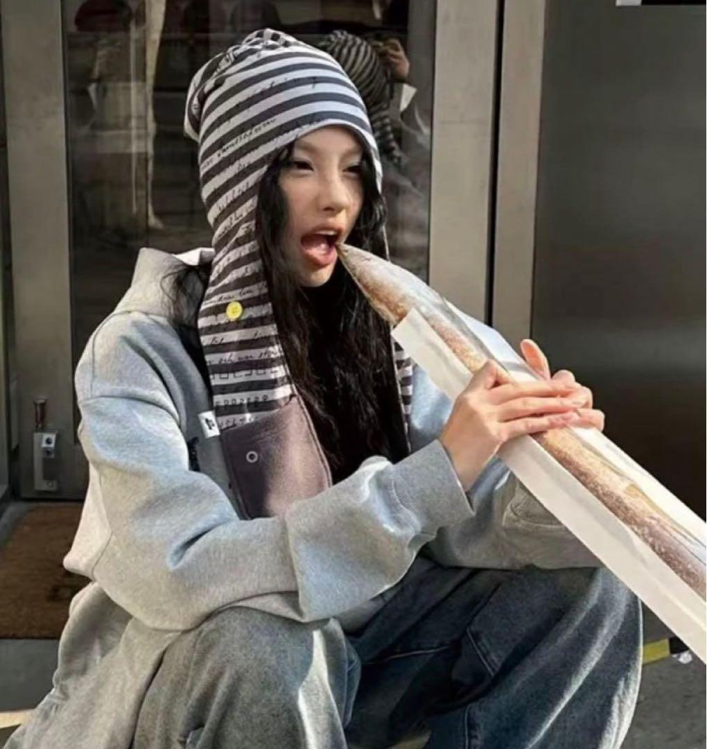 水原希子着用 xg ここな着用Grape y2kマフラー　ビーニー ボーダー