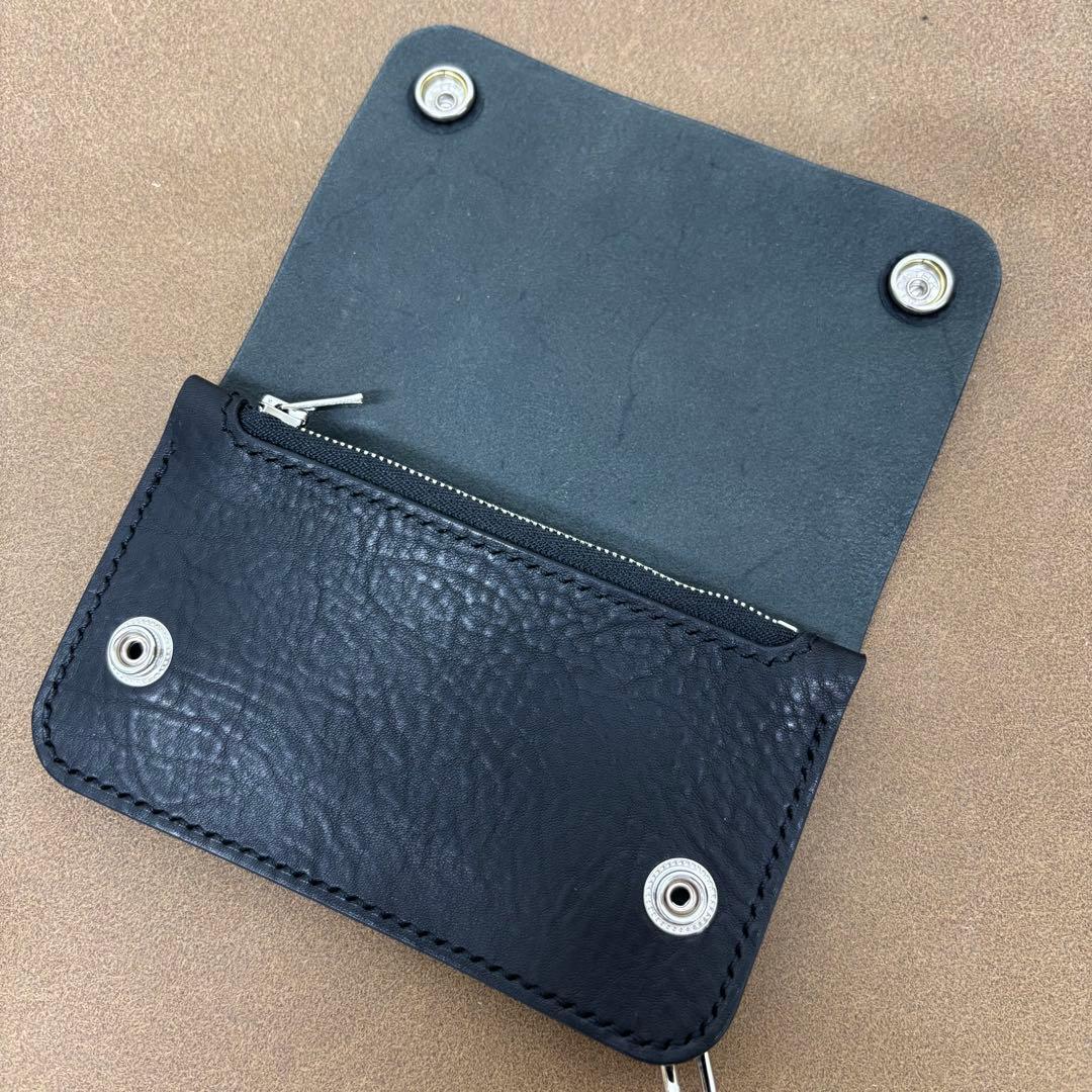 【riri 】トラッカーウォレット　ミドル　黒　3層　薄型　イタリアレザ