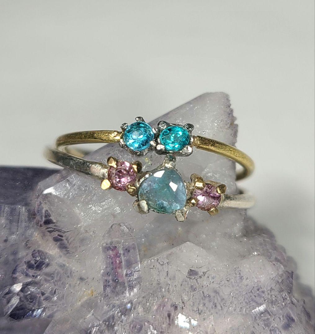 ミラノ★ブラジルバターリャパライバトルマリン2pcリング18金Pt★