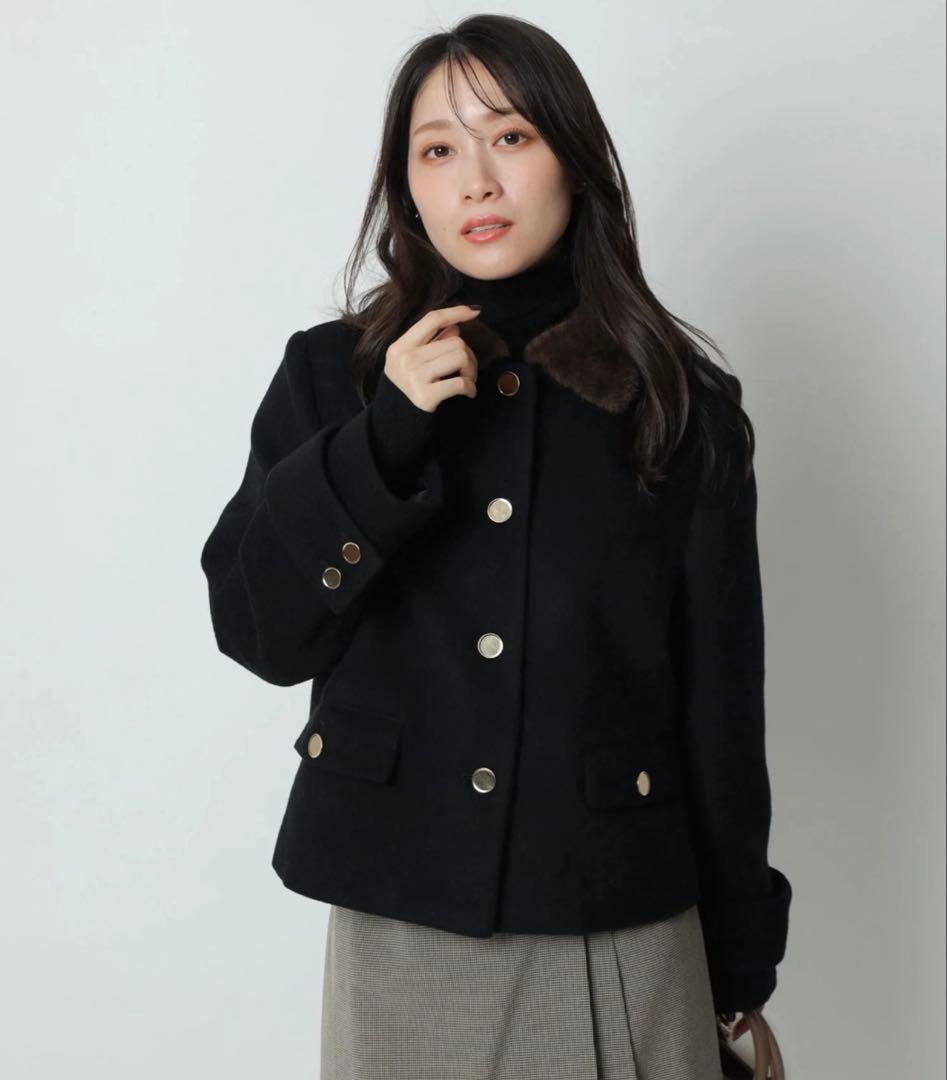 今期アプワイザーリッシェ　ステンカラーショートコート　ブラック