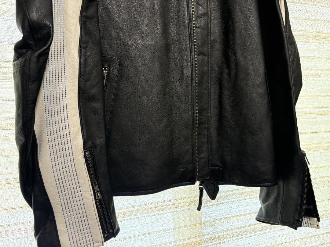  レザー バイクジャケット 黒/グレー