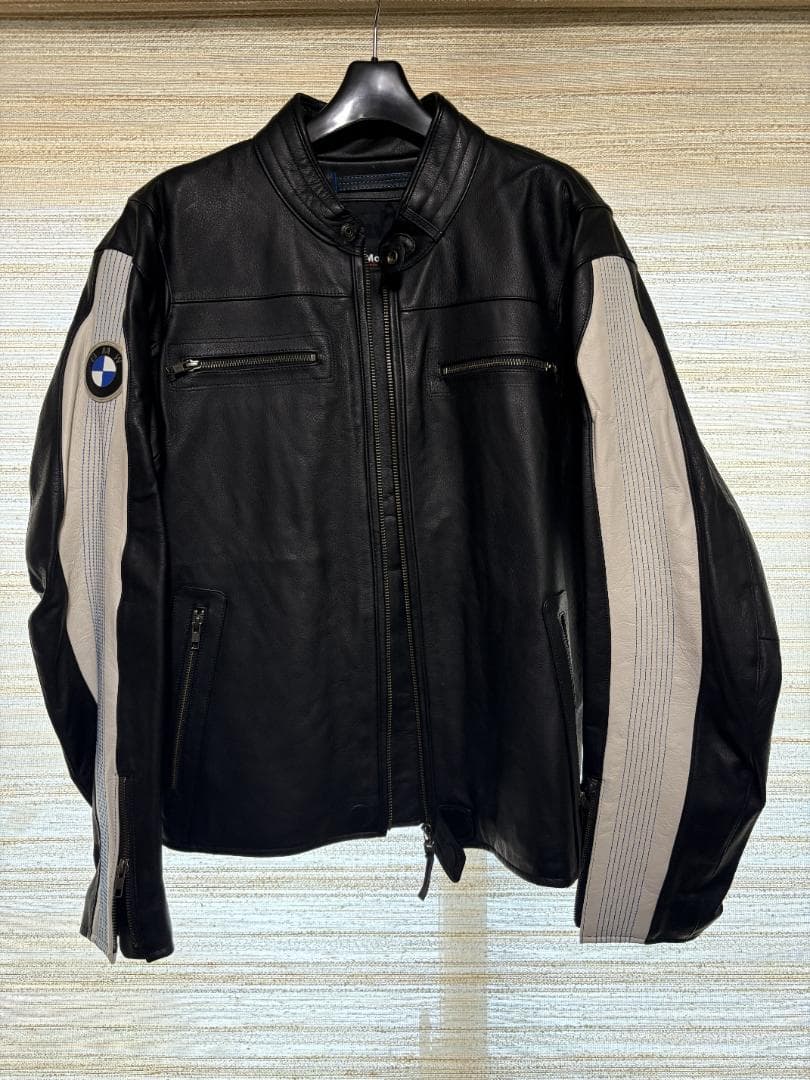  レザー バイクジャケット 黒/グレー