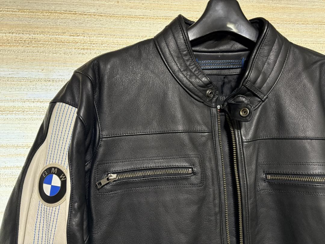  レザー バイクジャケット 黒/グレー