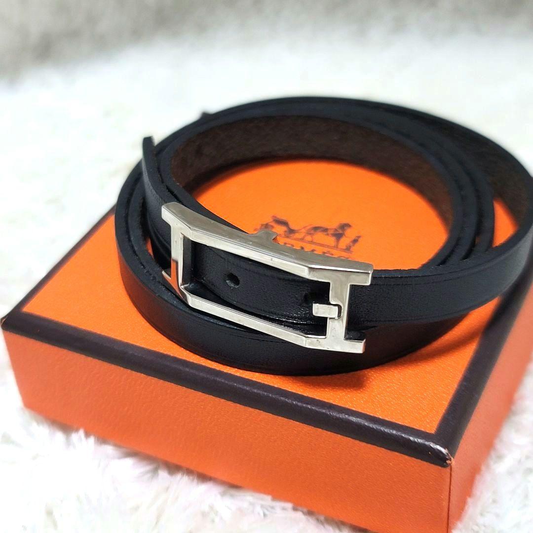 極美品✨HERMES　アピ シルバー金具　ロング ブレスレット 3連 4連