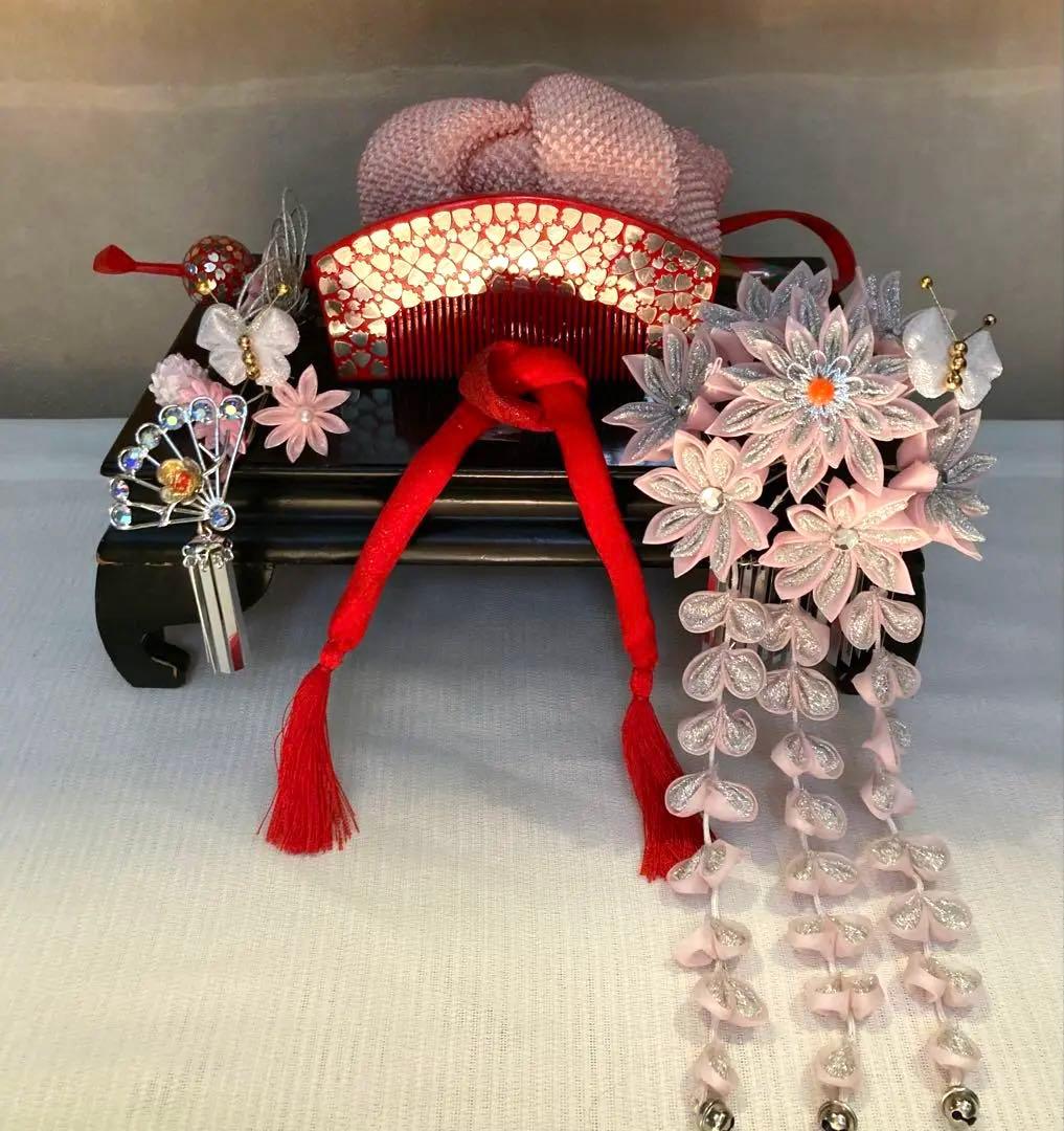 専用　七五三　舞妓簪　銀花藤下がりの簪　金属簪 櫛簪　玉簪　Uピン簪　水引簪