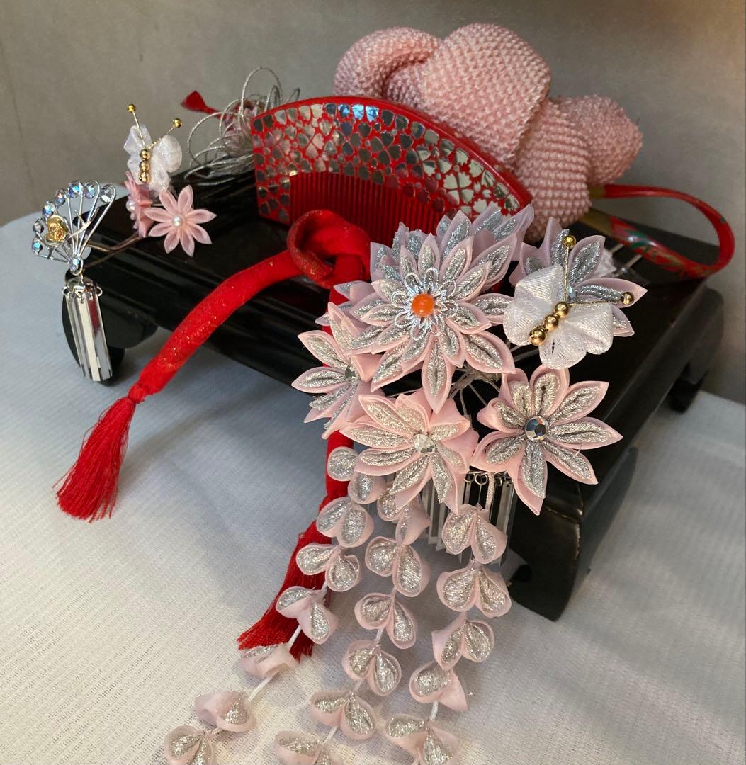 専用　七五三　舞妓簪　銀花藤下がりの簪　金属簪 櫛簪　玉簪　Uピン簪　水引簪