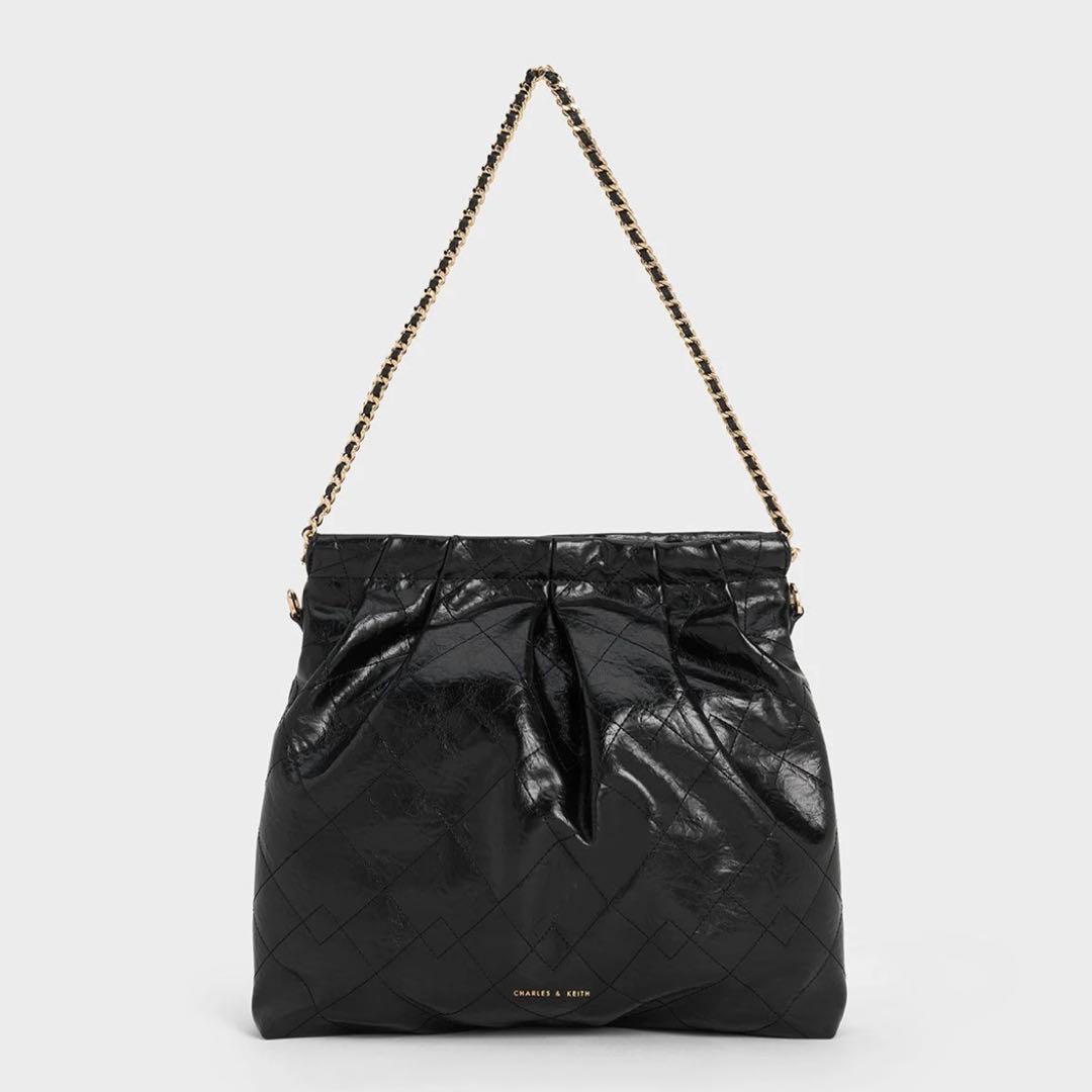 チャールズアンドキース　ドゥオ ブレードチェーンハンドルホーボー　バッグ　黒