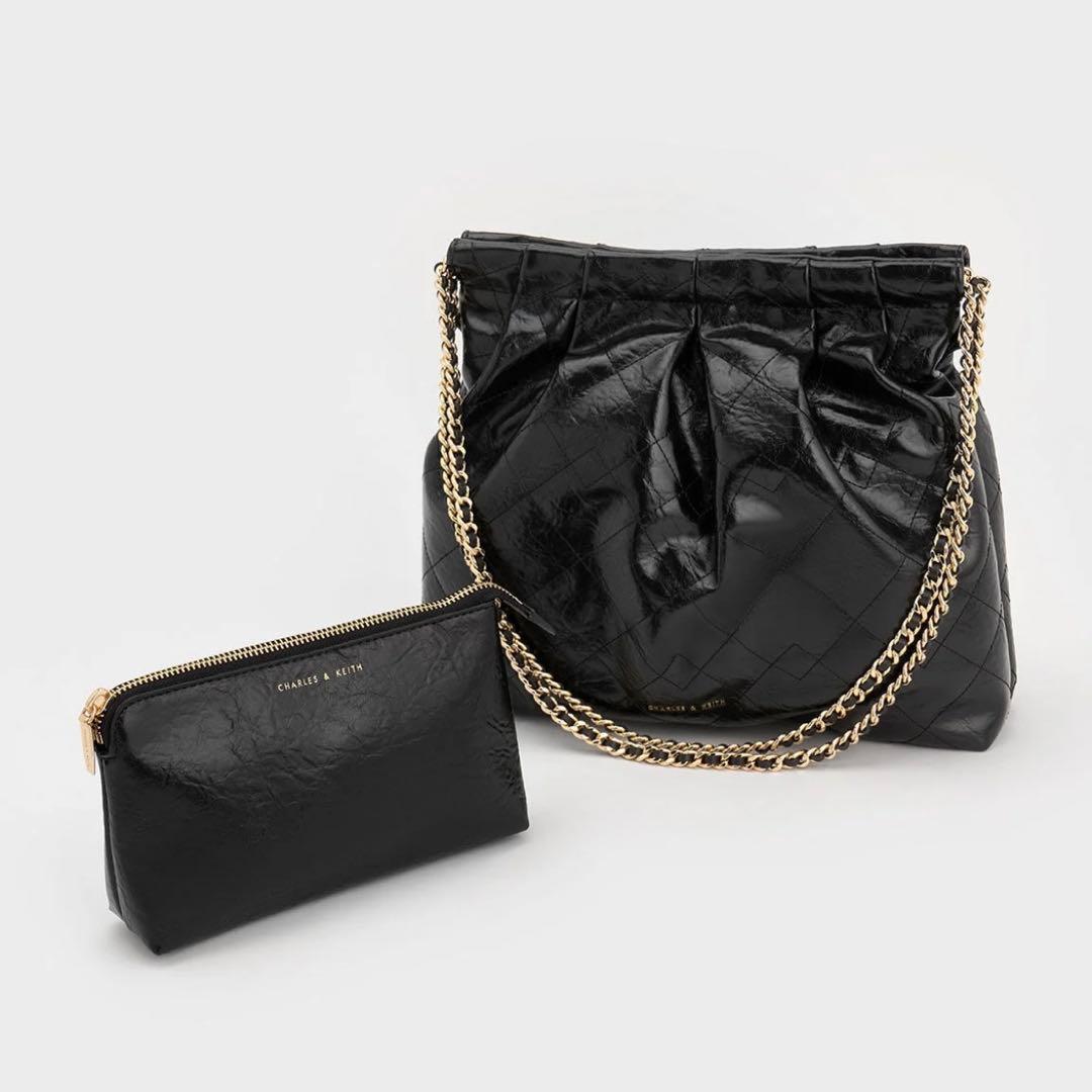 チャールズアンドキース　ドゥオ ブレードチェーンハンドルホーボー　バッグ　黒