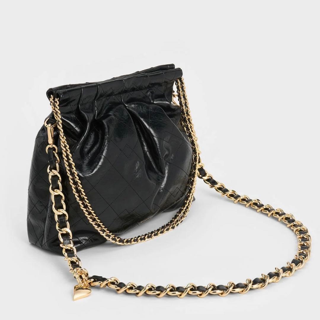 チャールズアンドキース　ドゥオ ブレードチェーンハンドルホーボー　バッグ　黒