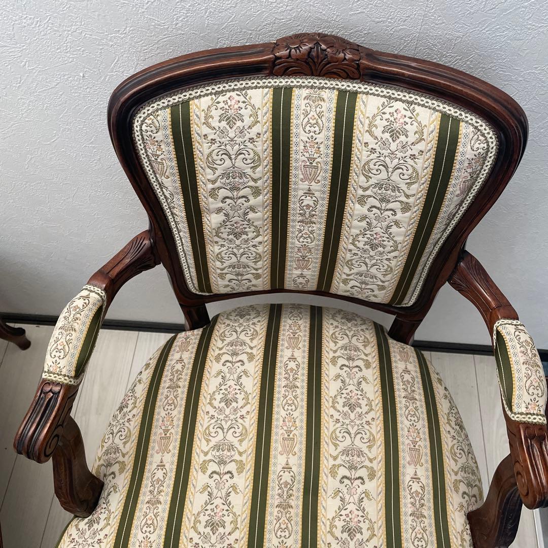 クラシックアームチェア 緑と白のストライプ