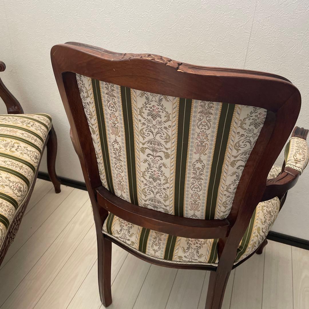 クラシックアームチェア 緑と白のストライプ