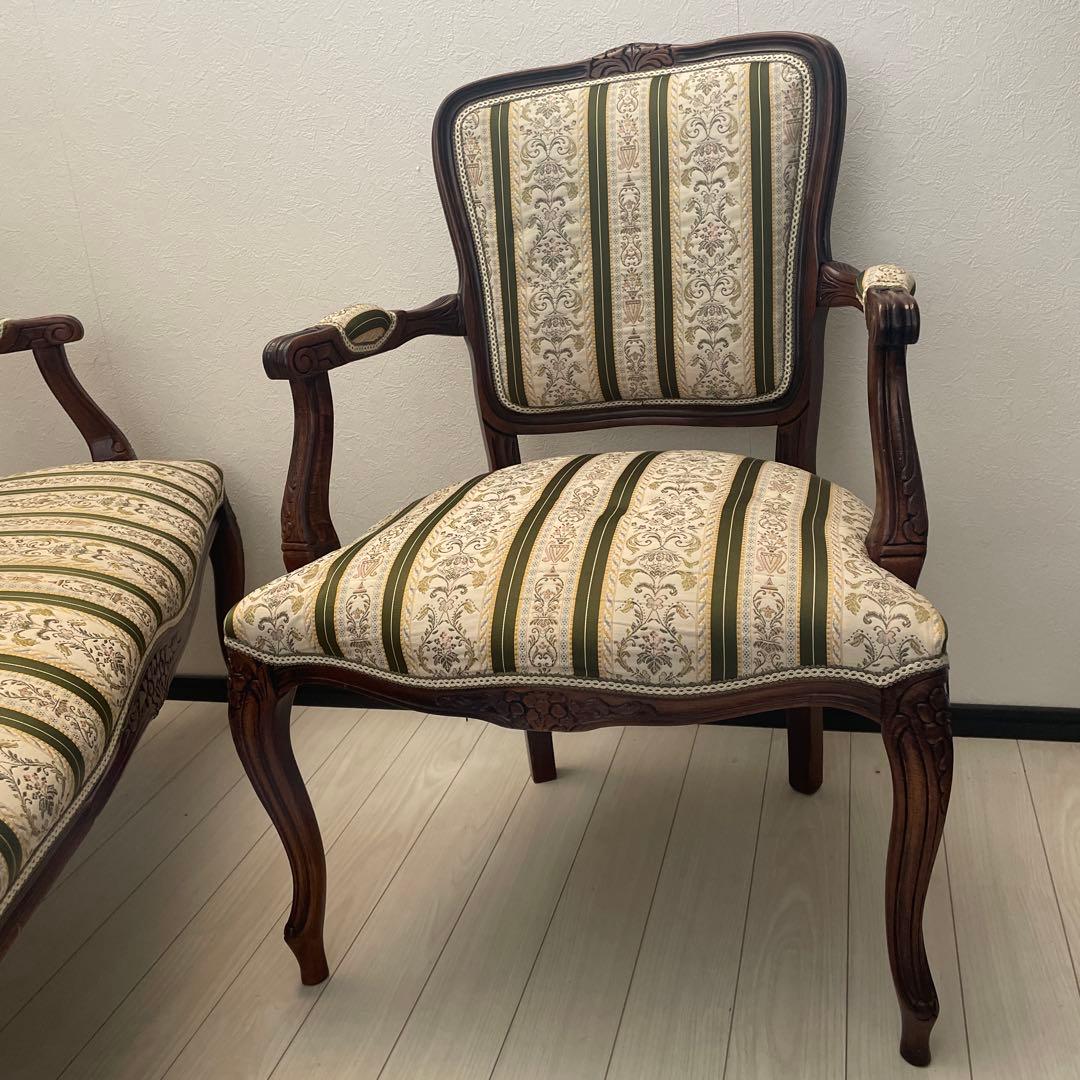 クラシックアームチェア 緑と白のストライプ