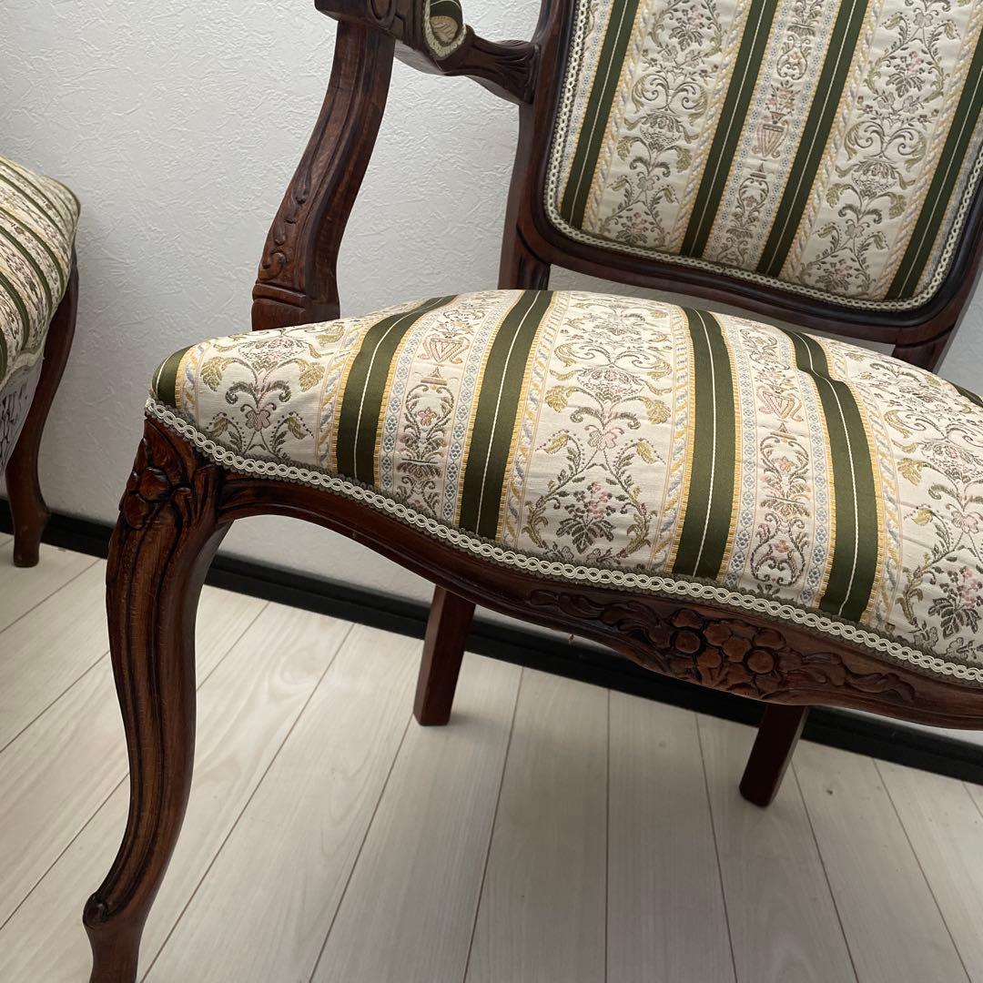 クラシックアームチェア 緑と白のストライプ