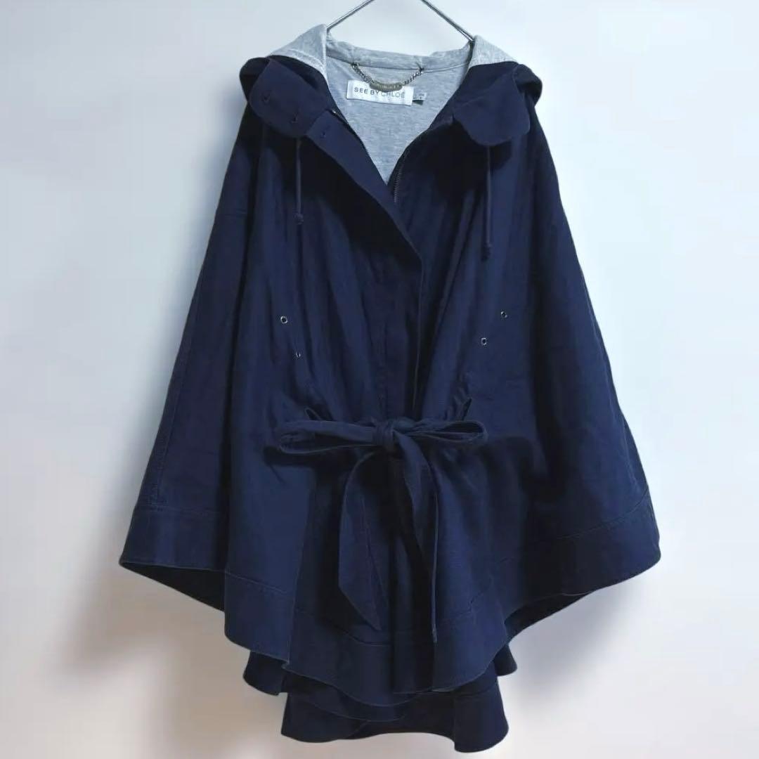 SEEBYCHLOE シーバイクロエ ケープ ポンチョ ネイビー フード付き M