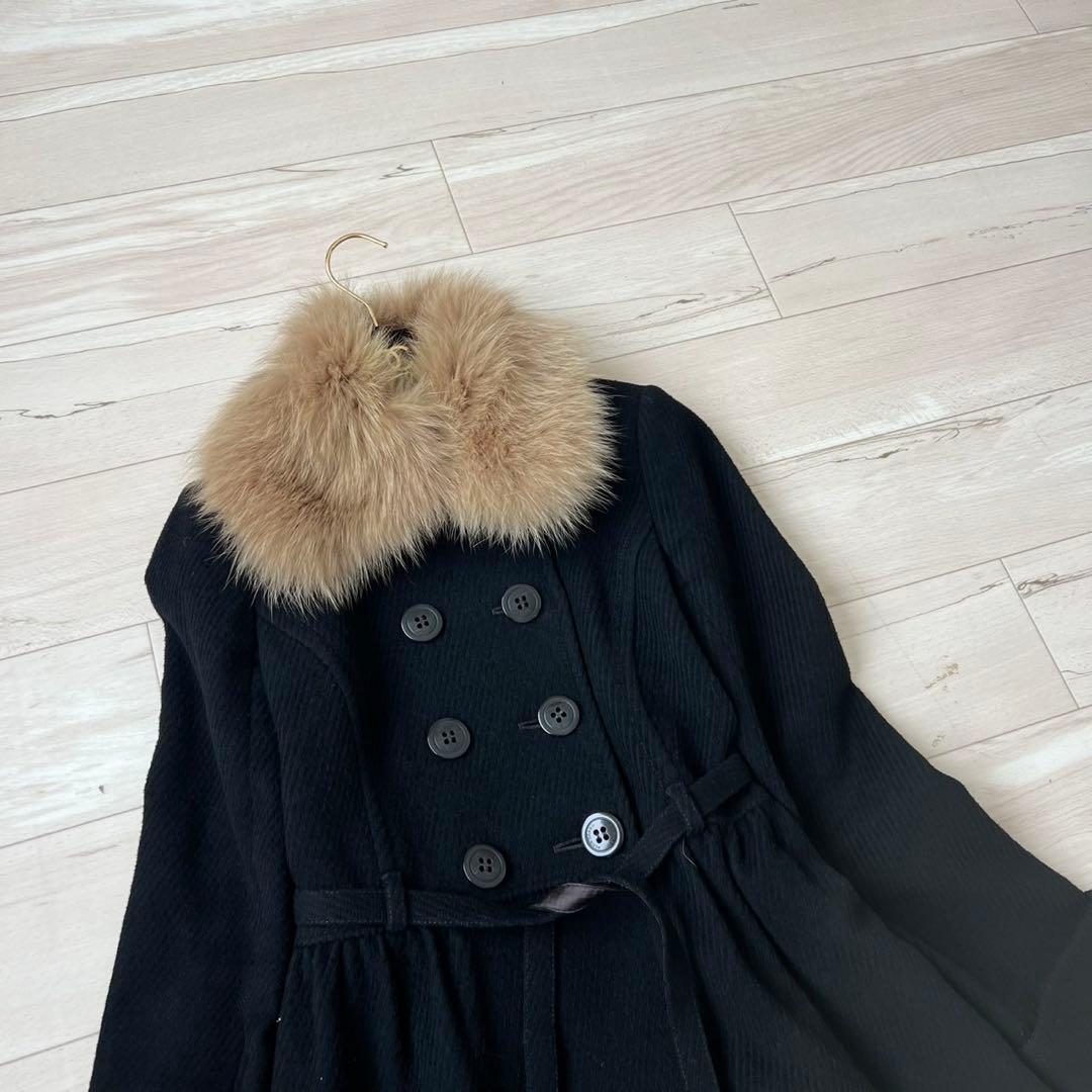 バーバリーブルーレーベル　ベルテッドコート　アンゴラ　フォックス　ロングコート